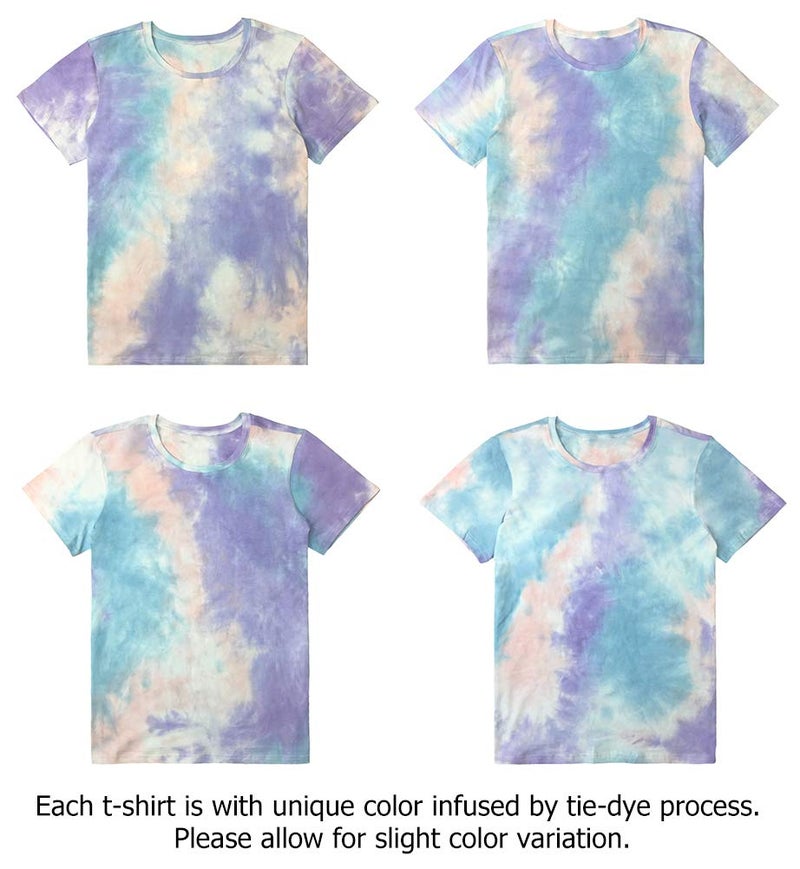 ROSEPARK Women Tie Dye Graphic Tee Shirts Cute Tops Blue Purple Red Large - Image 3